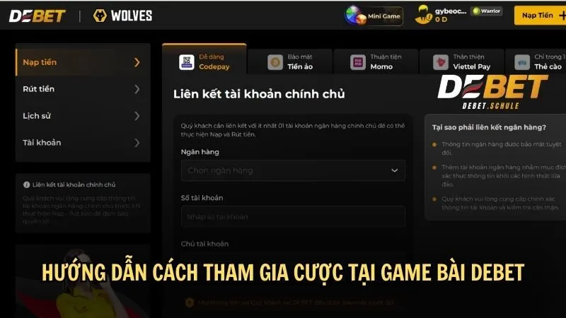 Hướng dẫn cách tham gia cược tại game bài DEBET