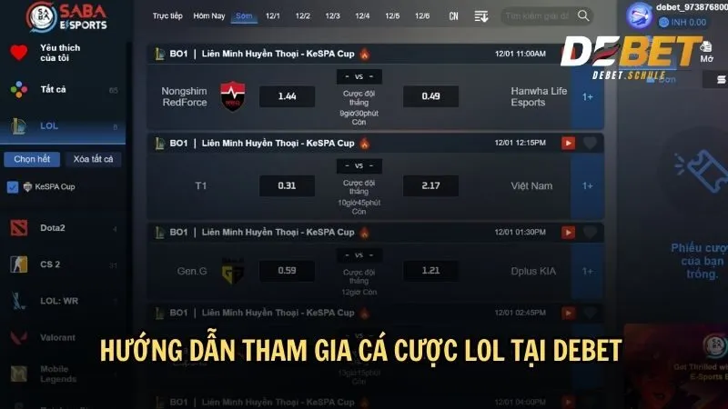 Hướng dẫn tham gia cá cược LOL tại DEBET