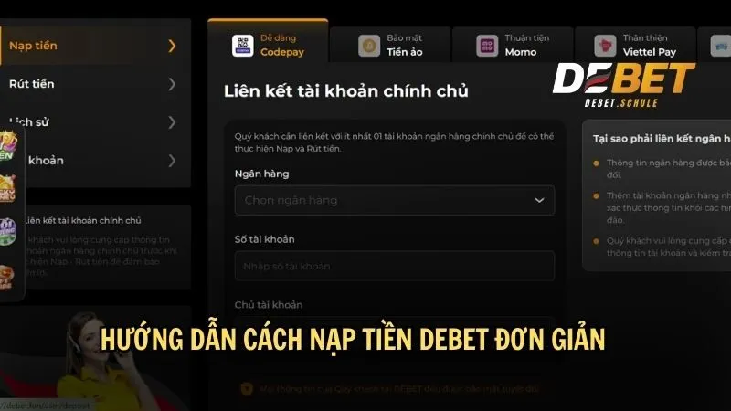 Hướng dẫn cách nạp tiền DEBET đơn giản