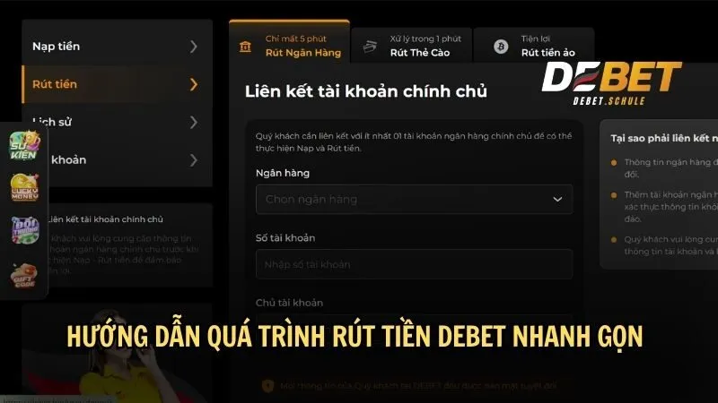 Hướng dẫn chi tiết cách rút tiền vào DEBET